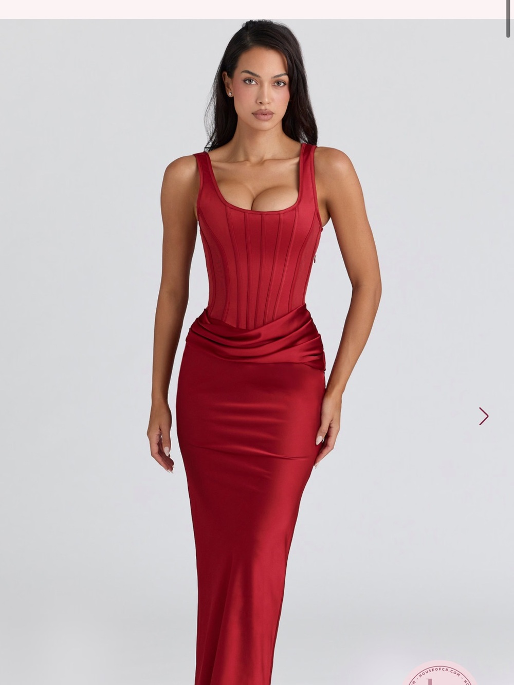 House of CB Kira Red Satin Corset Maxi Dress Size Small